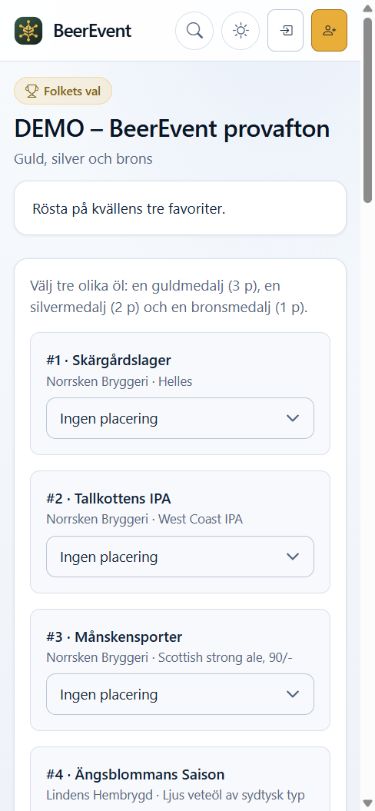 Röstning bland eventets öl i mobilvy